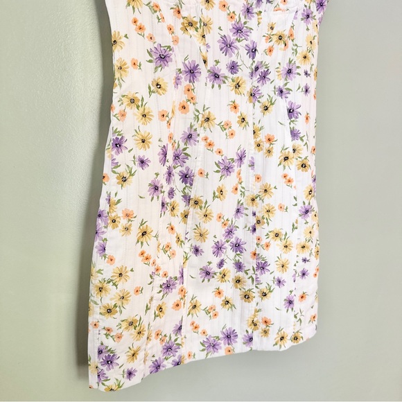 Zara Floral‎ Sweetheart Neckline Mini Dress White Purple Yellow Size Small - Picture 9 of 10